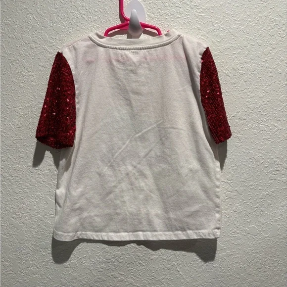 Girls Size 8 Holiday Shirt with Red Sparkles Sleeves- Evsie 8 - Picture 3 of 5